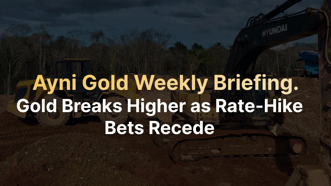 Briefing semanal de Ayni Gold — el oro rompe al alza mientras se desinflan las apuestas por una suba de tasas, con equipo minero de fondo.